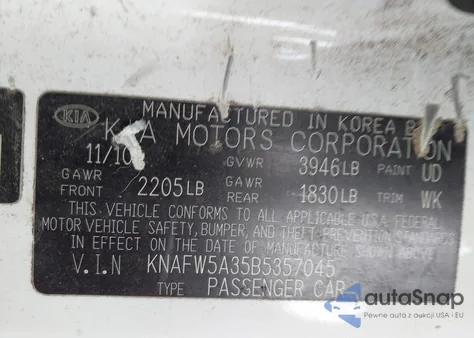 2011 Kia Forte Sx from USA, damaged, VIN KNAFW5A35B5357045
